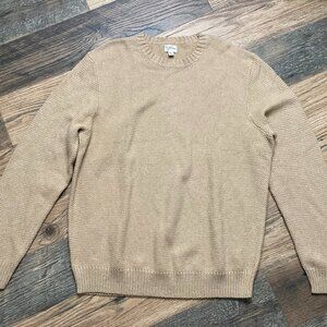 J Crew Mens Crewneck Sweater Camel Tan Textured Knit Pullover XL